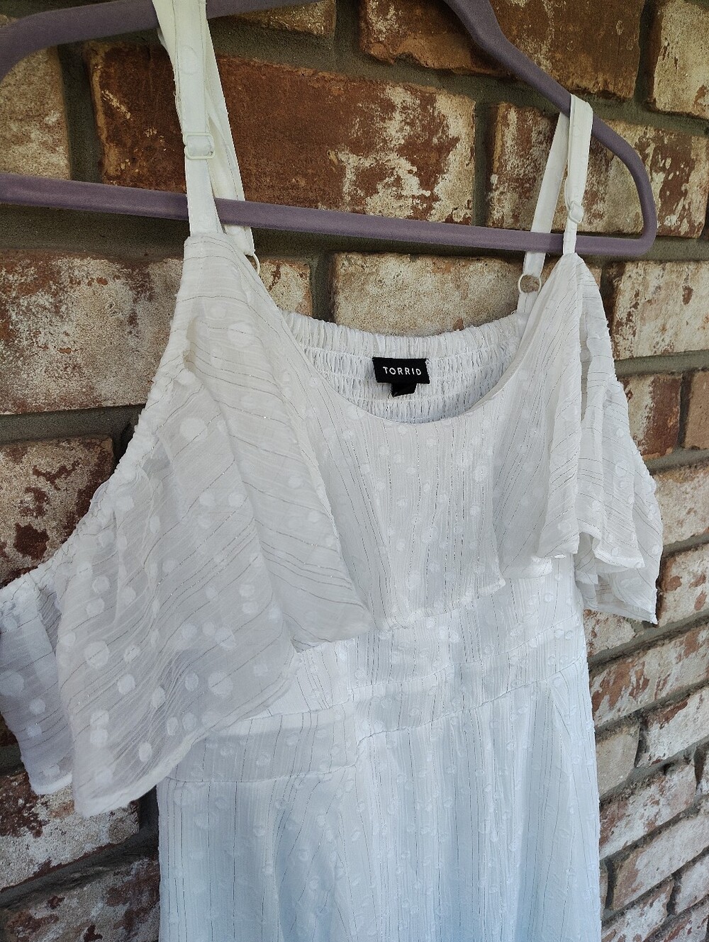 Torrid White Chiffon Lurex Clip Dot Hankie Hem Skater Dress 2X Wedding Party - Picture 6 of 10
